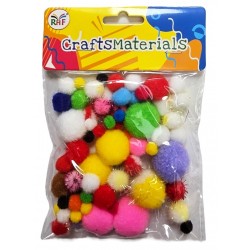 Colorful pom-pom cotton balls in various sizes